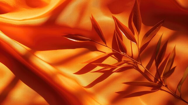 Bright orange background with plant shadows for product or cosmetics. High quality photo