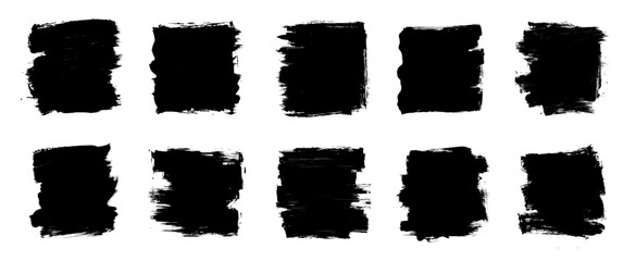 Set of 10 vector brushstrokes. Abstract black strokes collection on a white background