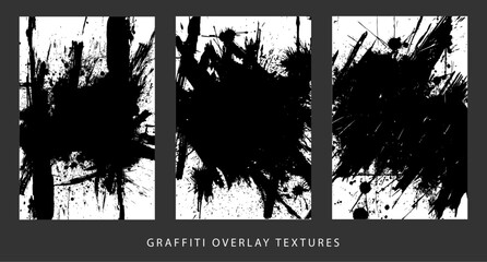 Set of 3 vector graffiti grunge abstract dirty poster background texture for overlay. Place artwork over any image to make textured effect