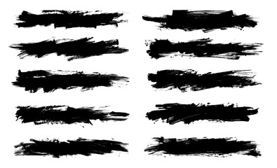 Set of 10 vector brushstrokes. Abstract black strokes collection on a white background