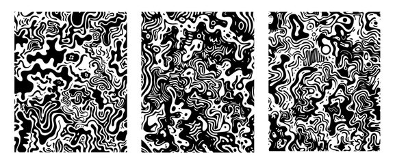 Set of 3 editable vector abstract doodle background overlay. Change to any size or colour