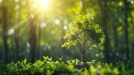 Earth Day eco concept with tropical forest background, natural forestation preservation scene with canopy tree in the wild, concept on sustainability and environmental renewable