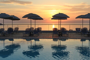 fabulous sunrise by the pool by the sea