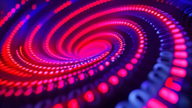 A mesmerizing close up of a spiral pattern formed by vibrant red and blue lights, Binary code arranged as hypnotic spiral pattern, AI Generated