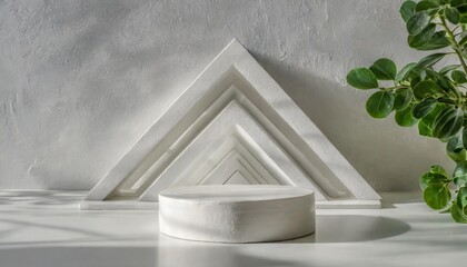 abstract white geometry shape background podium minimalist mock up scene 3d rendering