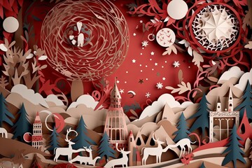Whimsical Paper Cuts Festive Christmas Decoration Background
