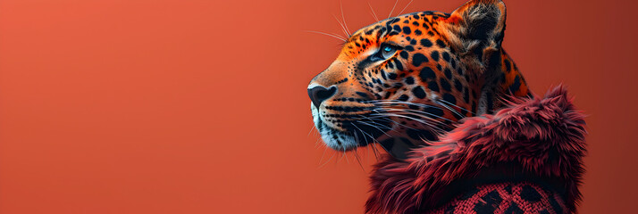 Pastel pink illustrated portrait of a leopard,
Mint leopard with gold spots 3D illustration
 - obrazy, fototapety, plakaty
