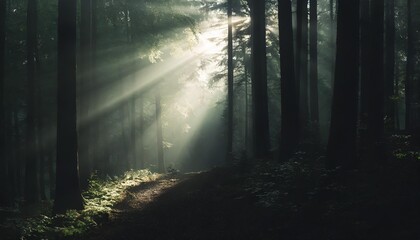 morning sunbeam with fog in a german forest