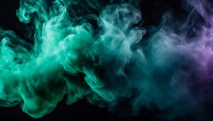 green teal and purple colors dramatic smoke and fog in contrast on a black background