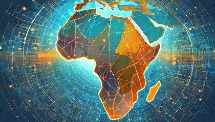 Digital map of Africa, concept of global network and connectivity, data transfer and cyber technology, business exchange, information