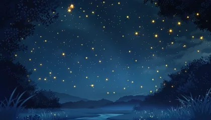 Fotobehang The stars twinkled like diamonds in the velvet sky, casting a magical glow over the midnight landscape © Lila Patel