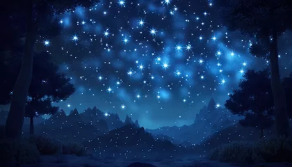 Fotobehang The stars twinkled like diamonds in the velvet sky, casting a magical glow over the midnight landscape © Lila Patel