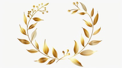 Fototapeta premium golden winner wreath with laurel leaves ornamental card icon transparent png background