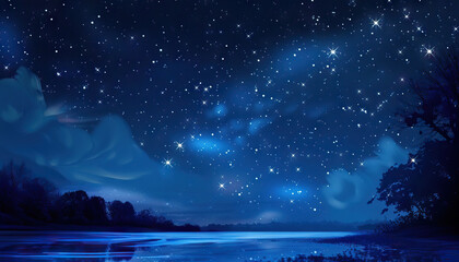 The stars twinkled like diamonds in the velvet sky, casting a magical glow over the midnight landscape - obrazy, fototapety, plakaty