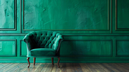 Retro 90's Emerald Wall Setting with Antique Velvet Chair
