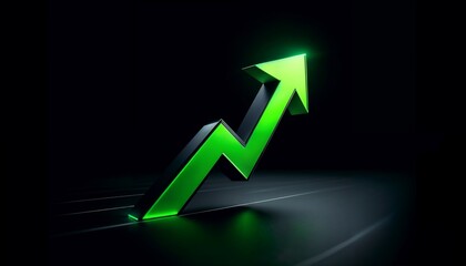 Glowing Green Arrow Pointing Upwards, Symbolizing Economic Growth