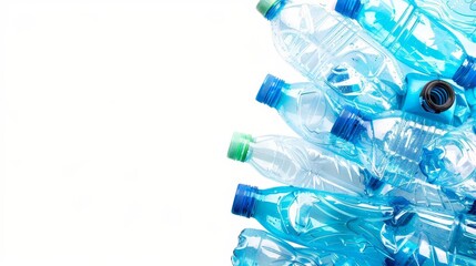 heap of discarded plastic bottles isolated on white environmental pollution and waste management concept with copy space