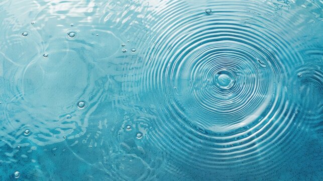 Water background. Blue water texture, blue mint water surface with rings and ripple. Spa concept background. Flat lay, top view, copy space, copy-space, place for text.