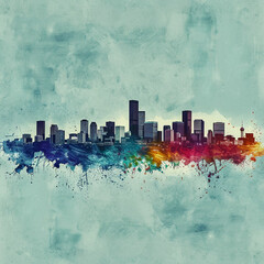 Denver watercolor skyline illustration artwork