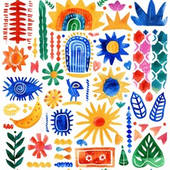 Fototapeta premium Bright and playful watercolor artistic elements, perfect for educational materials, children's content, and creative designs.