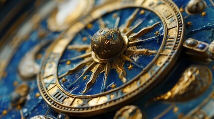 Fototapeta na wymiar a close up of a blue and gold clock