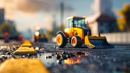 Construction concept road equipment in road construction - obrazy, fototapety, plakaty