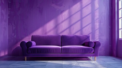 Minimalistic design of a purple sofa on a purple background.
