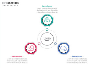 Fototapeta premium Circle infographic template with 3 options for presentations. Vector infographic design template. diagram, number options. Data visualization. Business concept with 3 steps, three process.