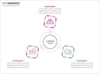 Fototapeta premium Circle infographic template with 3 options for presentations. Vector infographic design template. diagram, number options. Data visualization. Business concept with 3 steps, three process.