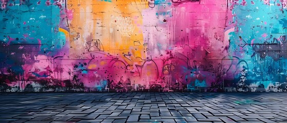 Colorful Urban Canvas: Graffiti Strokes & Space for Artistic Expression. Concept Graffiti Art, Urban Landscape, Street Photography, Creative Expression, Colorful Canvases - obrazy, fototapety, plakaty