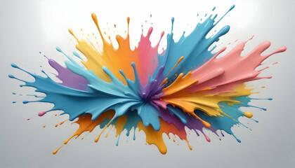 This image presents a stunning splash of paint, with a multitude of colors fanning out against a clean white background