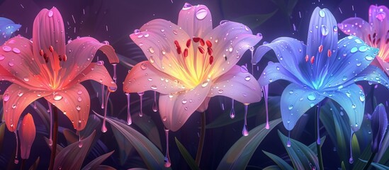 Fototapeta premium Flowers covered in glistening water droplets, adding a fresh and vibrant touch to the garden scene