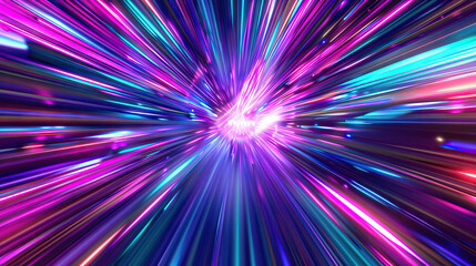 Fototapeta premium Burst of Electric Neon Lights: Fuchsia, Lime, and Cyan Exploding in a Dazzling Display of Dynamic Energy
