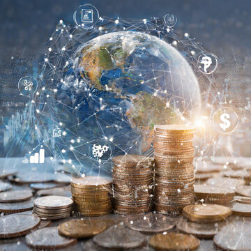 International currency global finance money business digital exchange dollar investment technology world economy market bank transfer concept financial trade banking foreign wealth growth background.