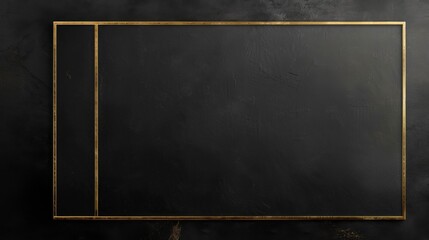 Sleek black background with minimalist gold frame. Modern design template for luxury branding and presentations. - obrazy, fototapety, plakaty