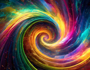 Multicolored vortex energy, cosmic spiral waves, colorful swirl path, dimensional portal, abstract futuristic digital background