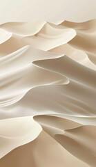 A white and tan desert landscape with a large piece of fabric draped over it. The fabric is flowing and creating a sense of movement and fluidity in the scene