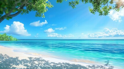 Fototapeta na wymiar Beach scene with clear blue sky and turquoise water