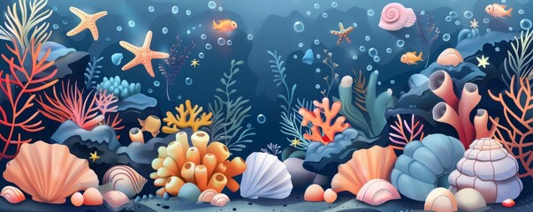 Obraz na płótnie Canvas Underwater sea world. Algae and corals.