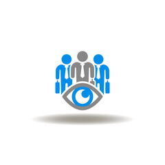Vector illustration of business team with eye. Icon of supervisory.