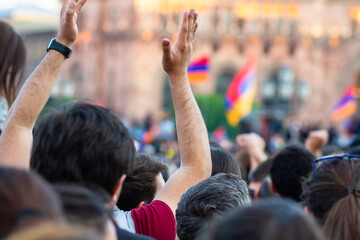 Protest in the city, crowd of people at the rally, social concept, stock photo