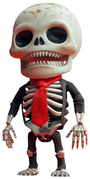 a skeleton with a red tie and a red background. Transparent Background PNG
