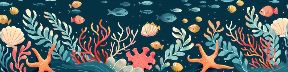 Verduisterende gordijnen In de zee Underwater sea world. Algae and corals.