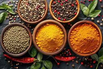 Vibrant Array of Spices and Herbs - Powered by Adobe