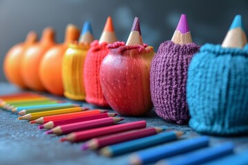 Colorful Row of Colored Pencils. Generative AI - obrazy, fototapety, plakaty