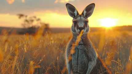 Foto op Plexiglas Kangaroo Standing in Tall Grass Field © olegganko