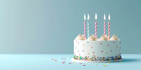 birthday cake with candles on a plain background Generative AI - obrazy, fototapety, plakaty