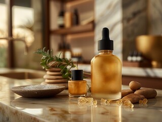 Obraz na płótnie Canvas Serum dropper bottle in a natural background ideal for skincare and beauty concepts