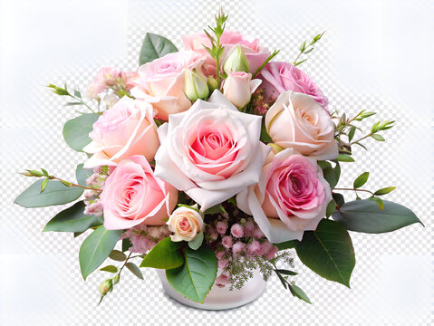 Bouquet of pink roses in a vase on a white background - bouquet of roses on a white background