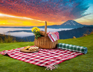 picnic blanket isolated on a bright colors background - obrazy, fototapety, plakaty